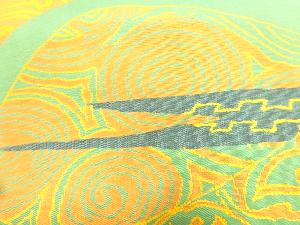 アンティーク　渦巻に抽象草花模様織り出し作り帯